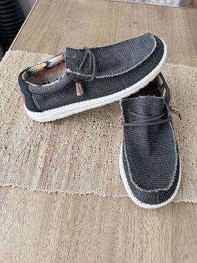 Hey Dude Men’s Wally Sox Eco Charcoal Slip-On Casual Loafers with White Sole